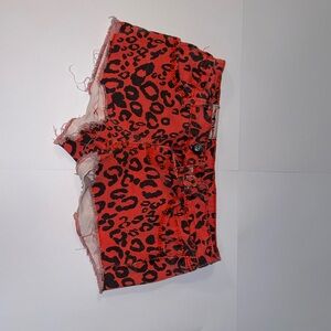 1st Kiss Red Leopard Print Jean Shorts